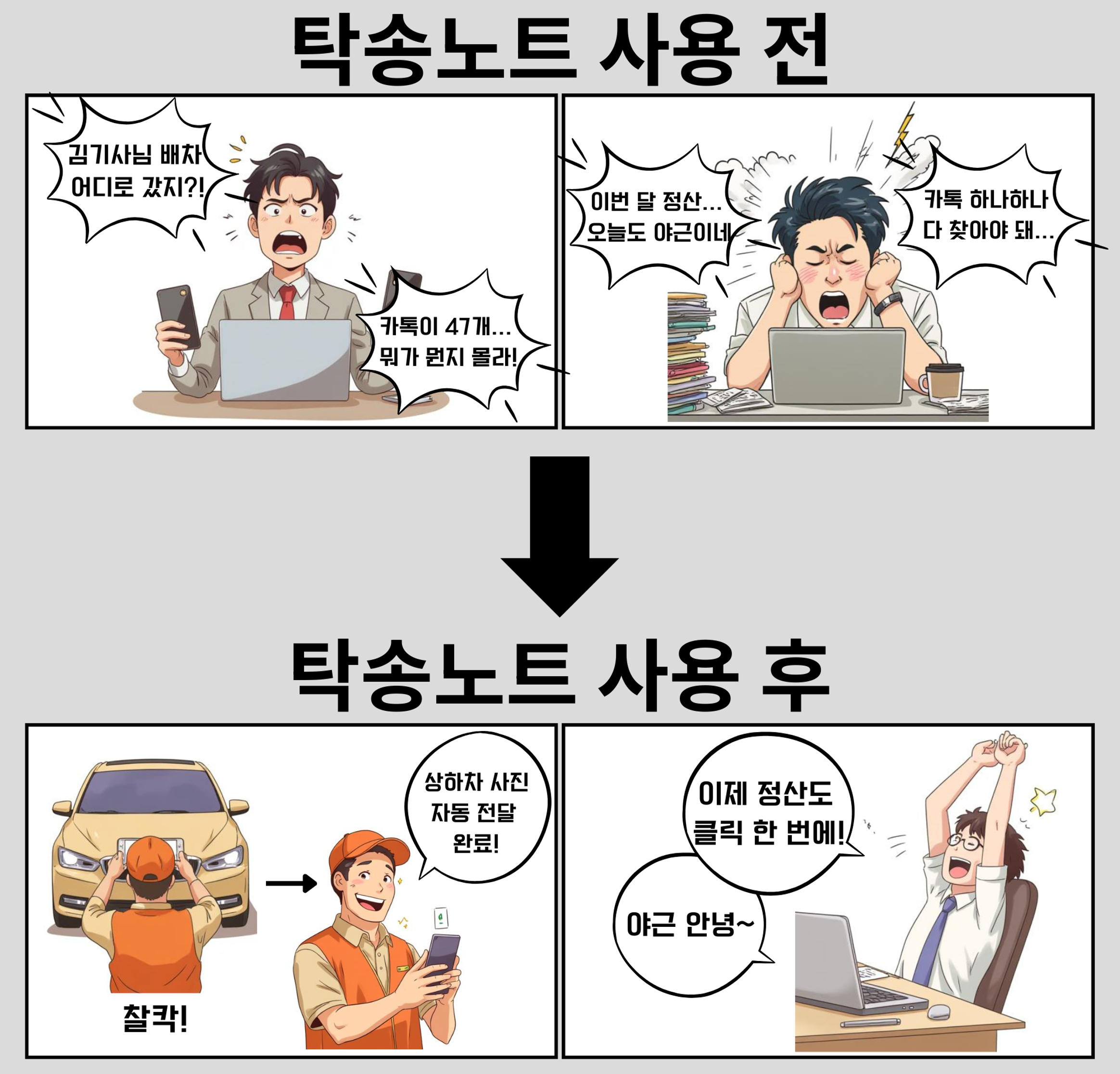 탁송노트 사용 전후 비교 웹툰